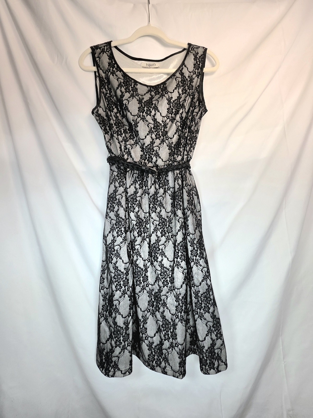 Romy Black Gray Lace Whimsigoth Punk Girlhoodcore Vintage Goth A-line Dress Sz M